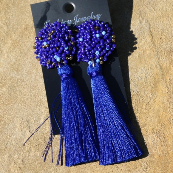 Independent Jewelry - New! Large Blue Boho Earrings Post Drop Tassels